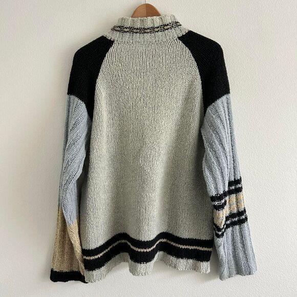 VTG 90s Liberto Knit Mockneck Oversized Dad Sweater Stripes Colorblocking Sz XL - Picture 2 of 8
